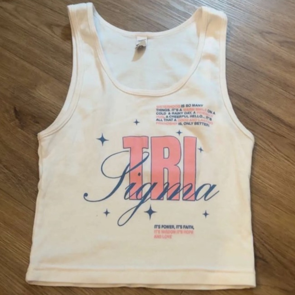 White Tank Top with Pink and Blue Graphic